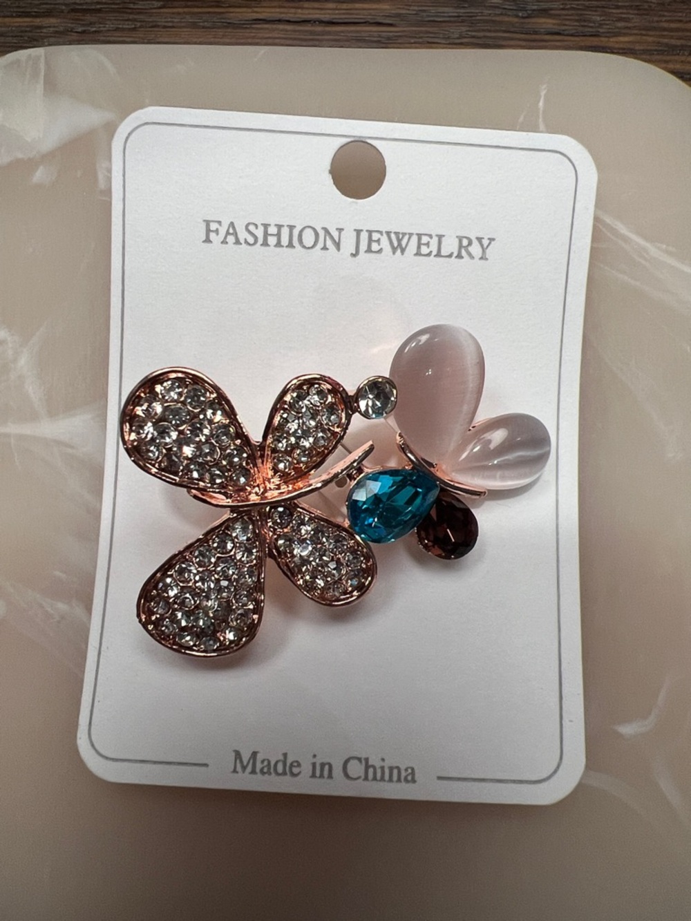 3/$18 Rose Gold Crystal & Pink-Blue Accent Butterfly Brooch Lot 7014